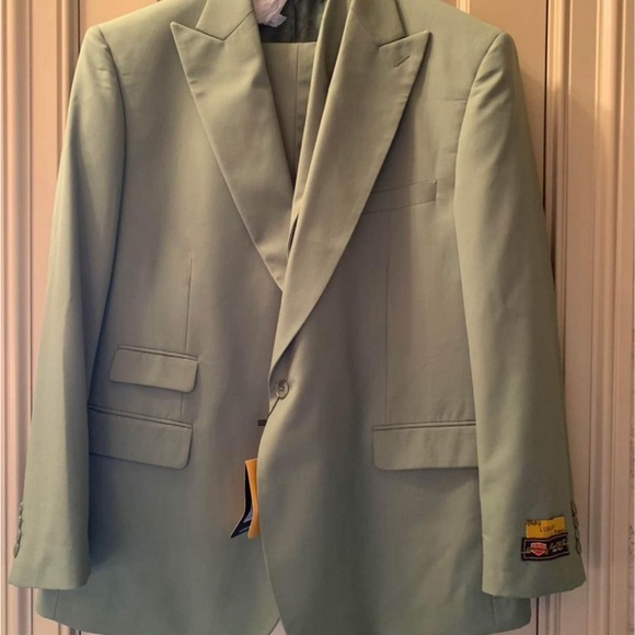 BRAND NEW 3 Piece Sage Green Suit Jacket, Vest and Pants 50 Regular Jacket 45 Re - Picture 2 of 6